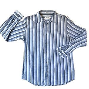 Calvin Klein modern fit button front dress shirt Blue Striped Mens M 100% Cotton